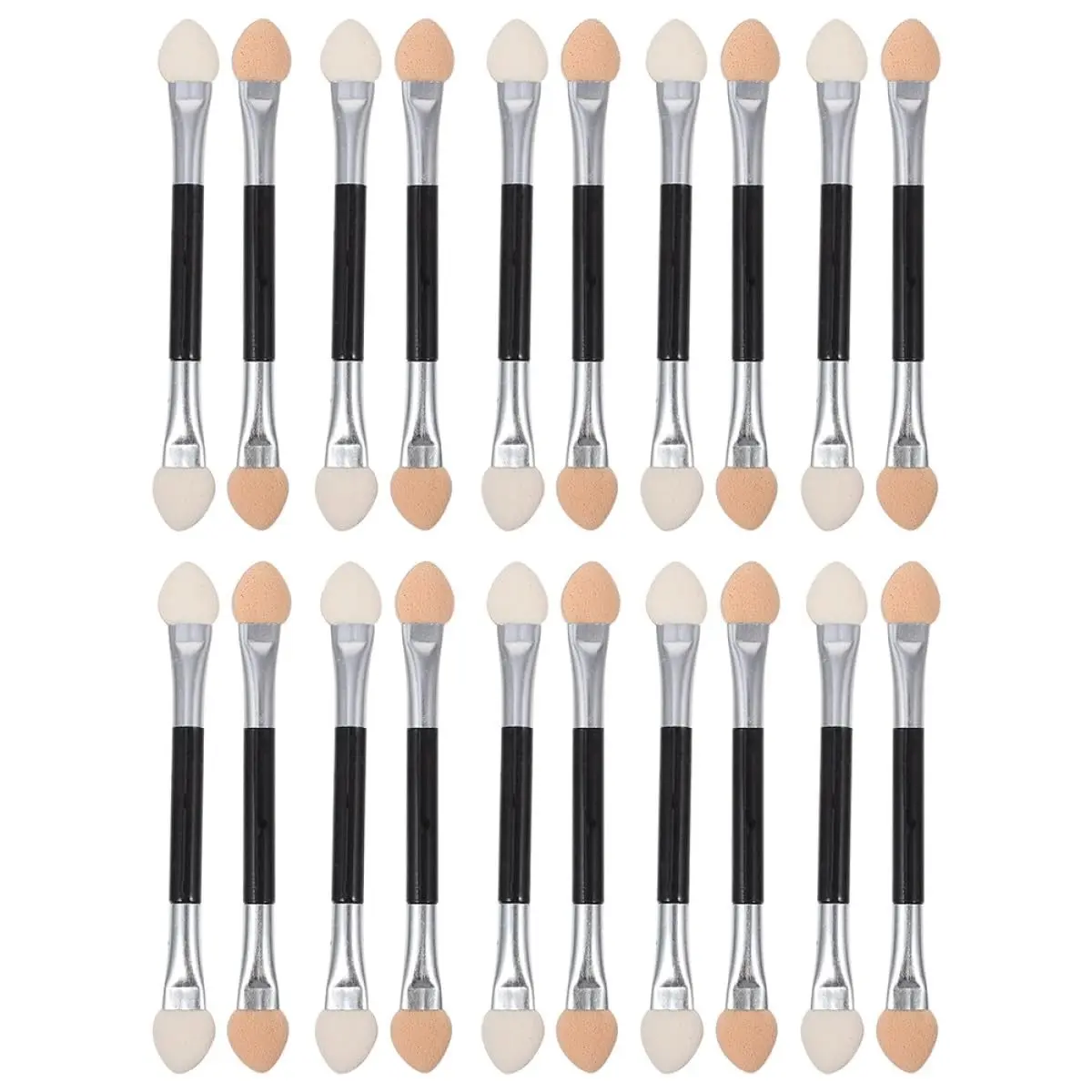 20pcs Double-ended Eyeshadow Brush and Eye Shadow Sponge Applicators Set with Aluminum Handle for Precise Makeup Application, Professional Cosmetic Tools for Eye Shadow Blending, Cosmetic Brushes
