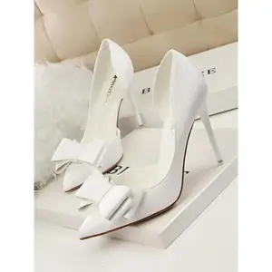 Sweet Elegant Butterfly Knot Pointed Toe Stiletto Heels, Spring & Fall Casual Shoes, Patent Leather, Colors