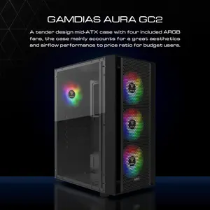 GAMDIAS ATX Mid Tower Gaming Computer PC Case with Side Tempered Glass, 4X 120mm ARGB Case Fans and Sync with 5V RGB Motherboard and Excellent Airflow