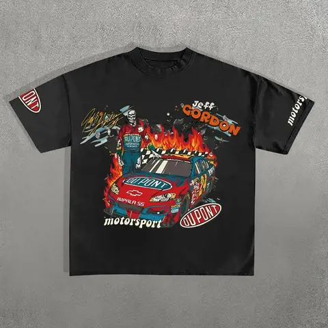 Men's Car & Letter Print Casual Style Graphic Round Neck Casual Fashion Tee, Loose Casual Short Sleeve T-shirt for Summer, Men's Top for Daily Wear, Casual Summer Clothing