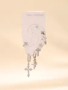 Cross & Rhinestone Decor Earrings Set, Fashion Jewelry for Party, Daily Clothing Decor, Trendy All-match & Exquisite Jewelry for Birthday Gift, Cross Dangle Earring