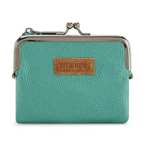 Wrangler Women's Small RFID Bifold Wallet with Kiss Clasp, Compact Credit Card Holder for Purse or Pocket, Western Style Everyday Use