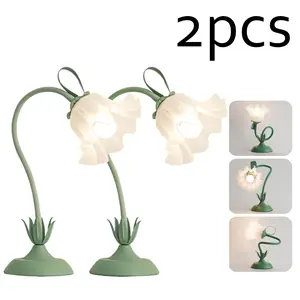 2PCS Flower Table Lamp, Cute Vintage Reading Desk Lamp for Bedroom Small Bedside Light for Night Stands with 3 Color Modes Kawaii Decor for Dorm Living Room Office adjustable personalized desk reading fairy flower design lily lamp at night for living room