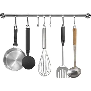 15.6 Inch Wall Mounted Pots and Pans Hanging Rack, 304 Stainless Steel, Rust Resistant, Space Saving, Easy Installation, 7 Sliding Hooks, 1 Pack