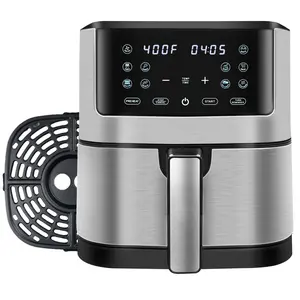 8 Qt Digital Air Fryer with 10-One Touch Presets, Stainless Steel, Black