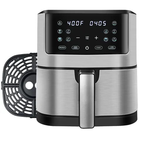 8 Qt Digital Air Fryer with 10-One Touch Presets, Stainless Steel, Black