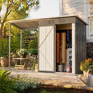 ARCH Durable 5x3FT Galvanized Steel Shed & Gazebo Combo, Easy Assembly Lean-To Storage with Open Pergola, All-Weather 2-in-1 Garden Shed for Tool Storage, Patio, Backyard