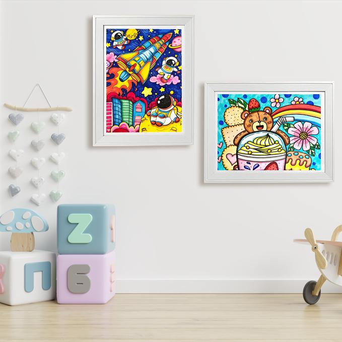 [2-Pack] Kids Art Frames, 8.5x11 Front Opening Kids Artwork Frames Changeable, White Art Frames for Kids Art for Wall & Desktop, Holds 50 Pcs, for 3D Picture, Crafts, Hanging Art, Portfolio