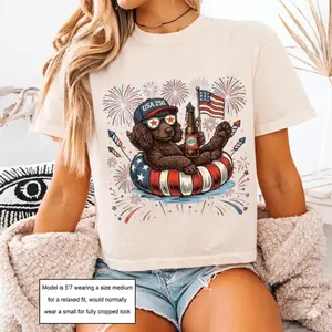 Comfort Colors Boxy Tee Poodle Dog Graphic Tee Cropped Shirt Womens USA Flag Puppy Shirt 4th of July Vintage 90s Aesthetic Dog Lover Gift