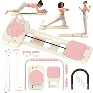 HOTWAVE Portable Pilates Reformer, 7-in-1 Pilates Board for Home Gym, Foldable Machine with High-Strength Steel Rails 440lbs Max Capacity, Adjustable 20lbs & 60lbs Resistance Bands, Professional Full-Body Sculpting Equipment Summervibes