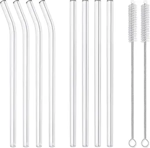 10-Piece Reusable Glass Drinking Straws - 10" X 10 Mm - Smoothie Straws for Milkshakes, Frozen Drinks, Smoothies, Bubble Tea - Environmentally Friendly Hiware