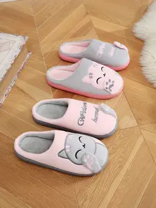 New Cute Wave Hello Kitty Pink Gray Cozy Indoor Slippers with Thick Plush Lining Non-Slip Warmth Women’s Oversized Home Shoes
