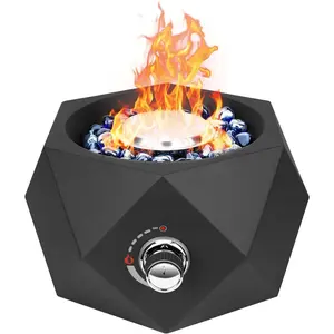 14" Modern Tabletop Fire Pit for Table with Umbrella Hole, Portable Gas Firepit for 1lb  Gas, Patio Backyard Porch Camping RV Tailgating, Bottom-Mounted FP003