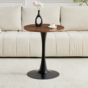 Round Dining Table, 23.6" Circle Tulip Table with Thickened Tabletop & Metal Pedestal, Mid Century Modern Bistro Table for Kitchen, Small Places, Living Room, Cafe (Faux Walnut)