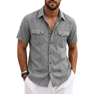 Linen Short Sleeve Button Down Shirt Casual Lightweight Summer Beach Wedding Holiday Tops