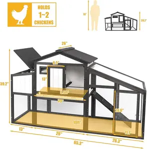 66" Chicken Coop and Run, Wooden Backyard Hen House Indoor Outdoor for 1-3 Chickens, 2 Story Poultry Cage Wooden Hen House, Nesting Box, Pull Out Trays, for Small Animals Duck Rabbit Hen Chicks