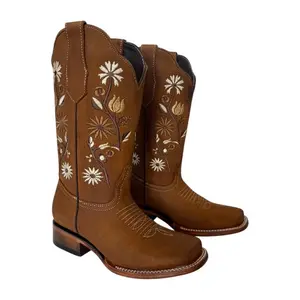 Stephy’s Boots Women Cowgirl Boots with Square Toe Genuine Leather