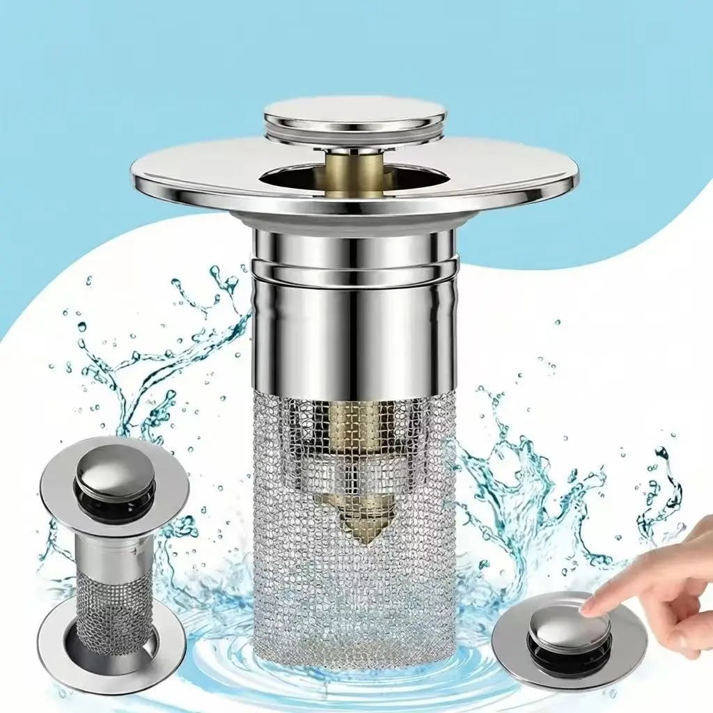 Bathroom Sink Stopper Hair Catcher, Universal Drain Filter with Hair Strainer, Universal Bathroom Sink Drain Pop Up Stopper for US Stainless Steel Floor Drain Filter