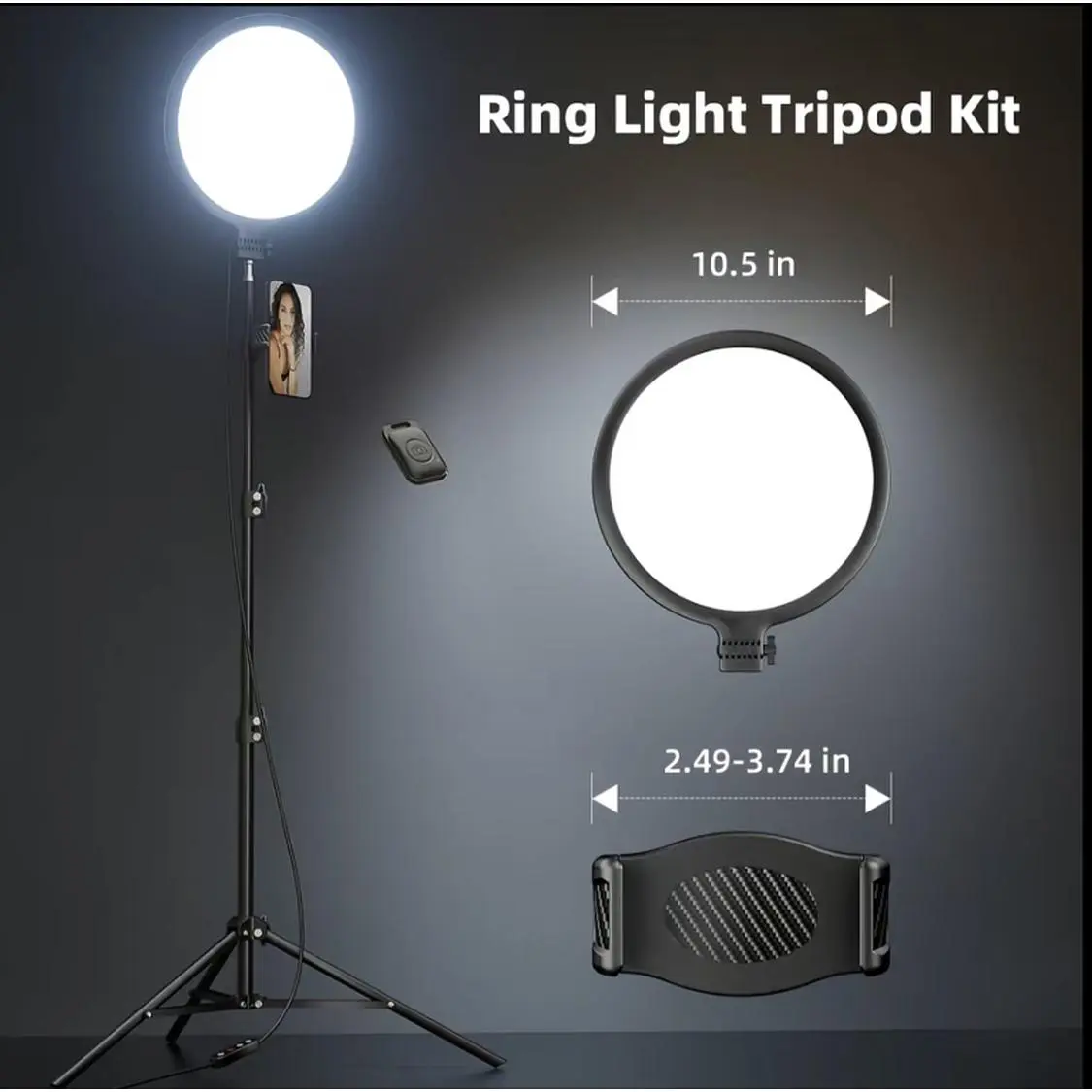 TODI 10.5" Ring Light with 69" Tripod Stand and Phone Holder Kit, Full-Screen Zoom Lighting for Video Recording, Makeup, Live Stream, Dimmable LED Selfie Ring Light Tripod for iPhone with Remote