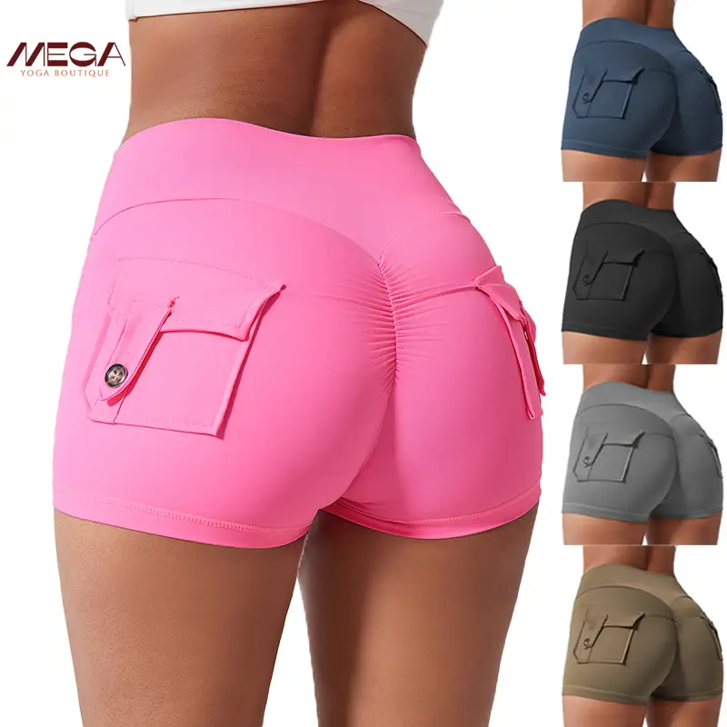 Women's All-Season High Waist Ruched Skinny Sports Shorts , Cool Breathable Solid Button Pocket , Yoga Gym Daily Errands Summer-Ready