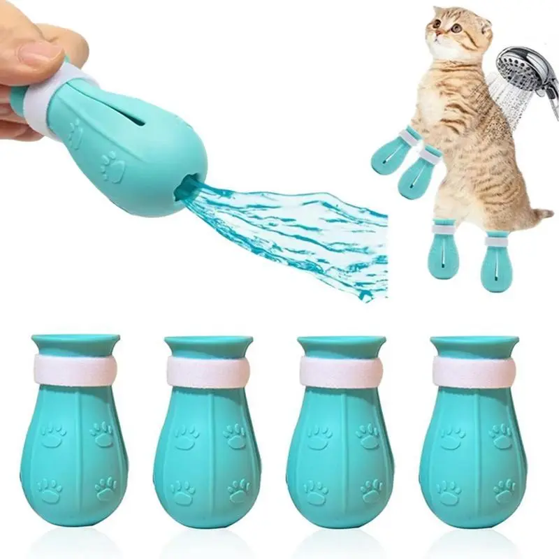Adjustable Cat Bath Shoes, 4 Counts/box Silicone Cat Bath Shoes, Pet Paw Protector, Pet Grooming Supplies for Dogs & Cats, Kitten Shoes，Christmas Gift