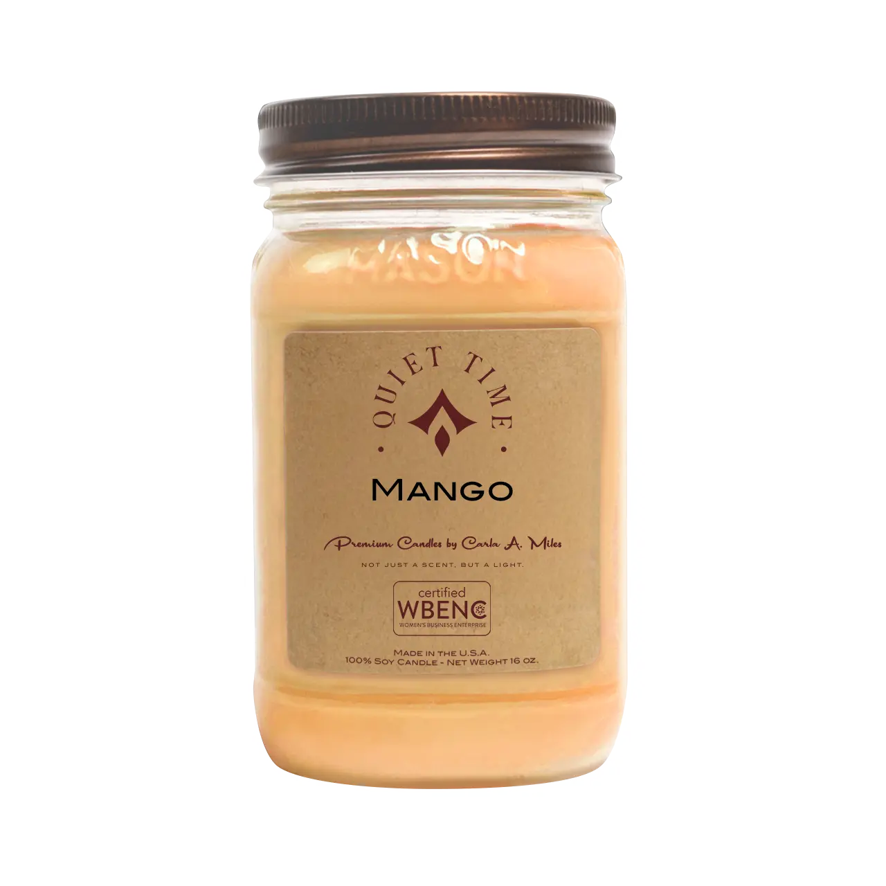 Quiet Time Mango Soy Wax Candle | Scented Organic Vegan Candle | Tropical Mango Aroma | Lead-free Wick | | Made in USA