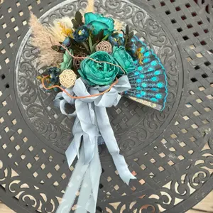 Multi Blue Bride Bouquet with Bling Fan for Wedding Decor