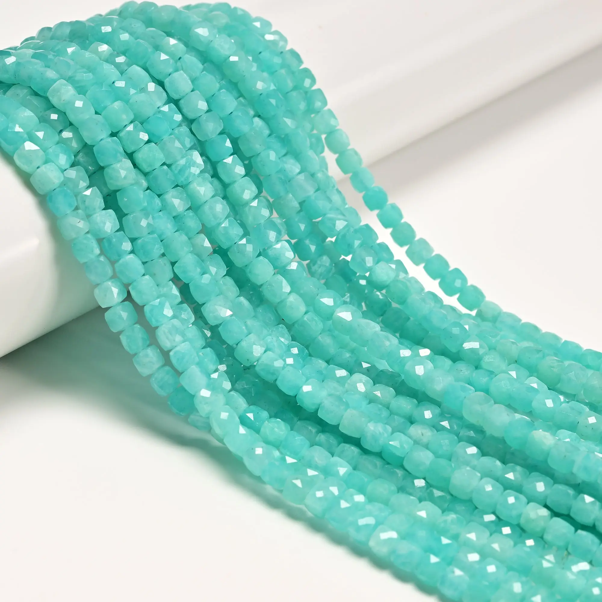 Natural Amazonite Faceted Square Cube Dice Beads 4mm 15.5" Strand