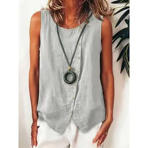 Women's Sleeveless Button Shirt, Side Single-Row Buttons Loose Vest Casual Top, New Arrival 2026 Cross-Border Fashion