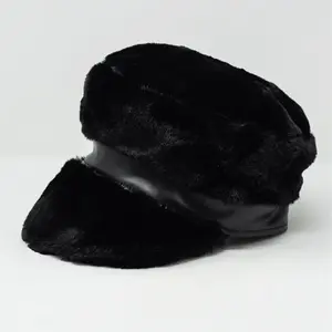 Black Faux Fur Baker Boy Hat