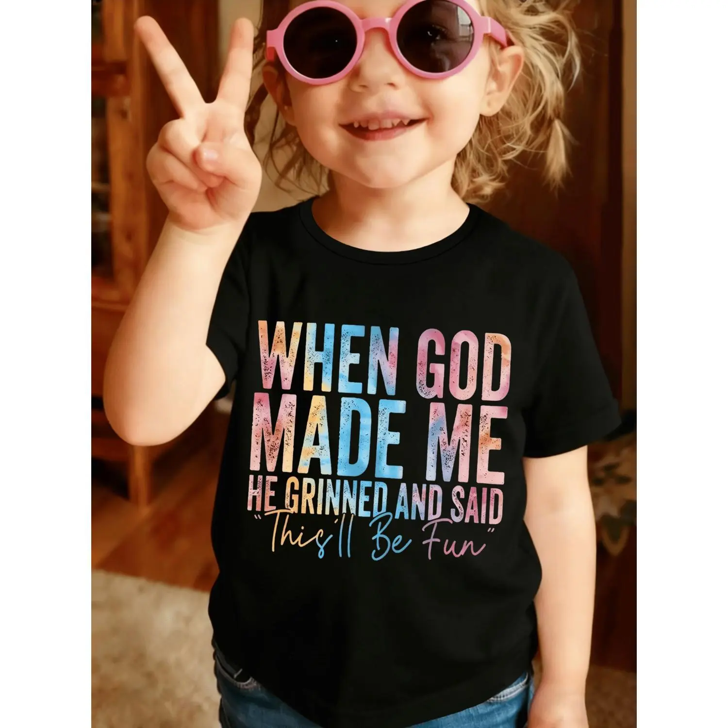 Playful Letter Print Girls T Shirt Stylish Short Sleeve Casual Polyester Outdoor Top