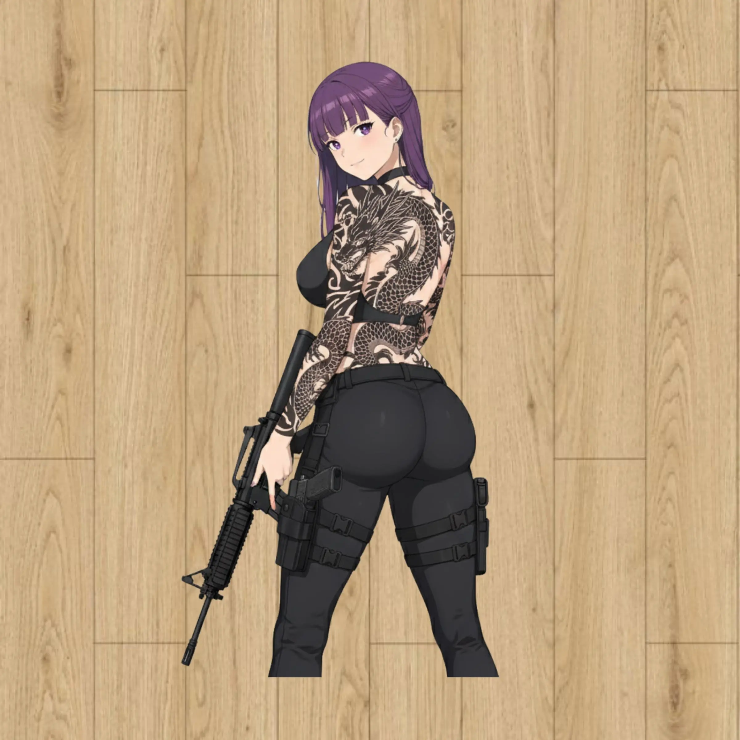 Fern Riffle Fern Dragon Tattoo Tactical with M4A1 Rifle – Fern Anime Vinyl Sticker ...