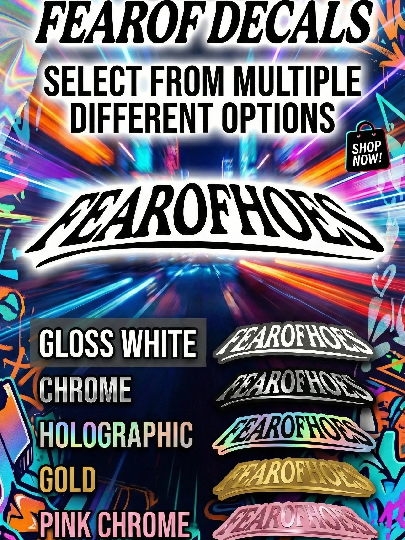 Gloss Vinyl Decorative Decal - Universal Vinyl Car Sticker with FEAROF, FEAROFBLONDES, FEAROFBRUNETTES, FEAROFLATINAS, FEAROFGOTHS, FEAROFASIANS Designs for Exteriors, Decals for Cars