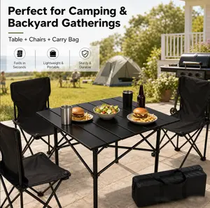 Adjustable-height folding picnic table, portable roll-up folding table for outdoor camping, picnics, camping, travel