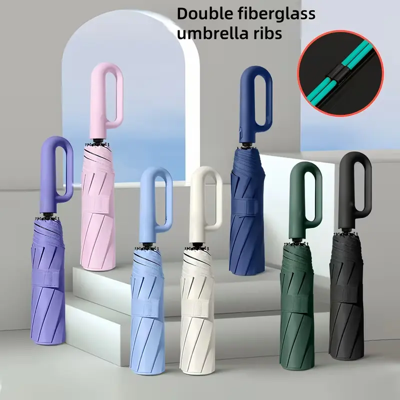 Portable Rain Umbrella with Loop Buckle, Wind Resistant Umbrella for Travel, Auto Open Close, UPF50 Sun Protection, Waterproof Compact Folding for Men Women Daily Use