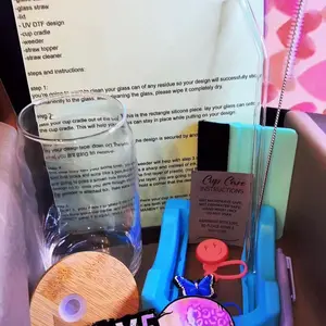 DIY Cup Making Kit - Complete Glass Crafting Set with Cradle Squeegee Straw Cleaner Weeder & Instructions for Beginners - Versatile Tools Included