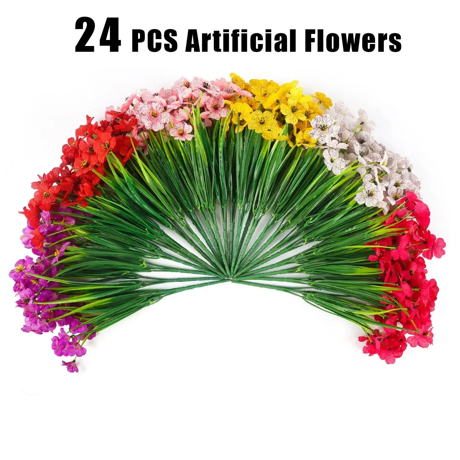 Artificial Flower, 24 Bundles Outdoor Fake Flower, UV Resistant & Non-Fading Decorative Plastic Flower for Window Box, Flower Pot, Courtyard, Porch Courtyard, Flower Design, Plastic Plants, Flower Arrangement, Home Decoration Bouquet