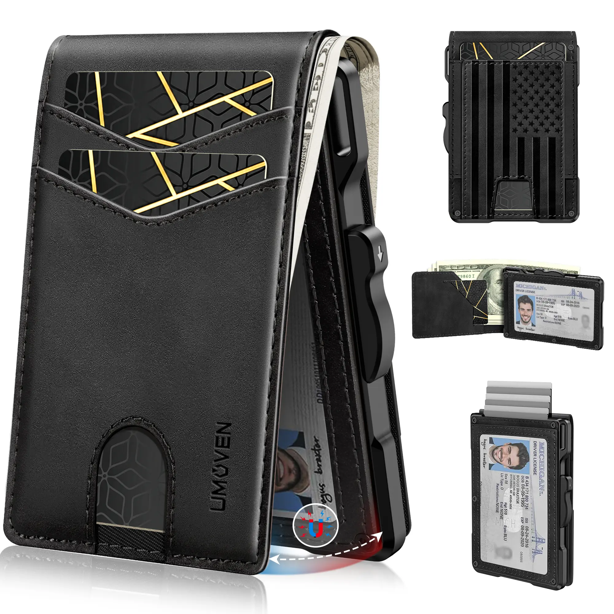 Wallet for Men Minimalist RFID‑Blocking Slim Leather Card Holder Cash Slot