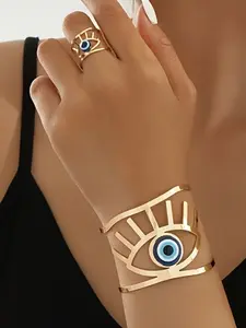 Boho Style Blue Eye Bracelet & Ring Set, Spring Summer Fashion Accessory, Unisex Jewelry Gift, Perfect for Daily Wear