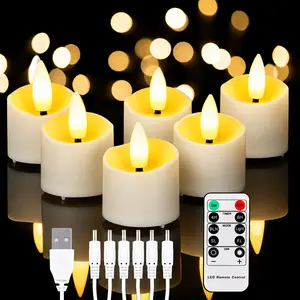 6PCS Rechargeable Flameless Candles LED Votive Tea Lights with Remote Control 2/4/6/8H Timer USB Charging Cable Adjustable flameless candle light for Home Holiday Decor Wedding Table Centerpieces