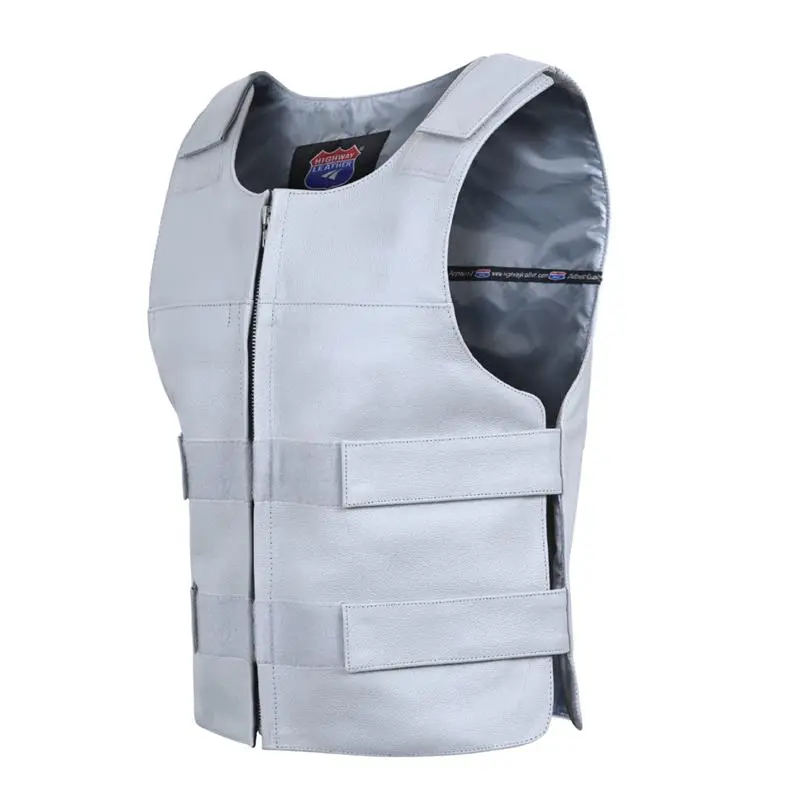 HIGHWAY LEATHER Men's Gray Leather Motorcycle Vest - Cool Biker Style, Zip Closure, Shade #36, S/3XL/4XL/5XL Sizes, Item Number: 11643Gray