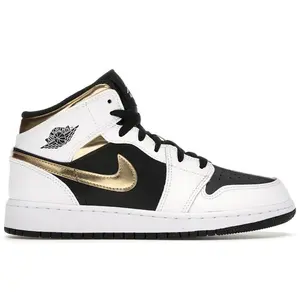 Jordan Kid's 1 Mid White Gold Black, from StockX Jordan Kid's 1 Mid White Gold Black, from StockX