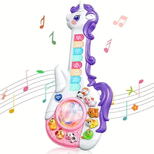 Singable Unicorn Guitar Toy, Multifunctional Musical Light Up Music Toy with Sound Light Effects, Animal Recognition, Math Learning, Scene Play, Gift for 3 Year Olds, Requires 3 AA batteries(batteries not included).