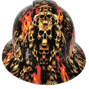 Golden Skulls in Hellfire - Custom Hydro Dipped Full Brim Hard Hat
