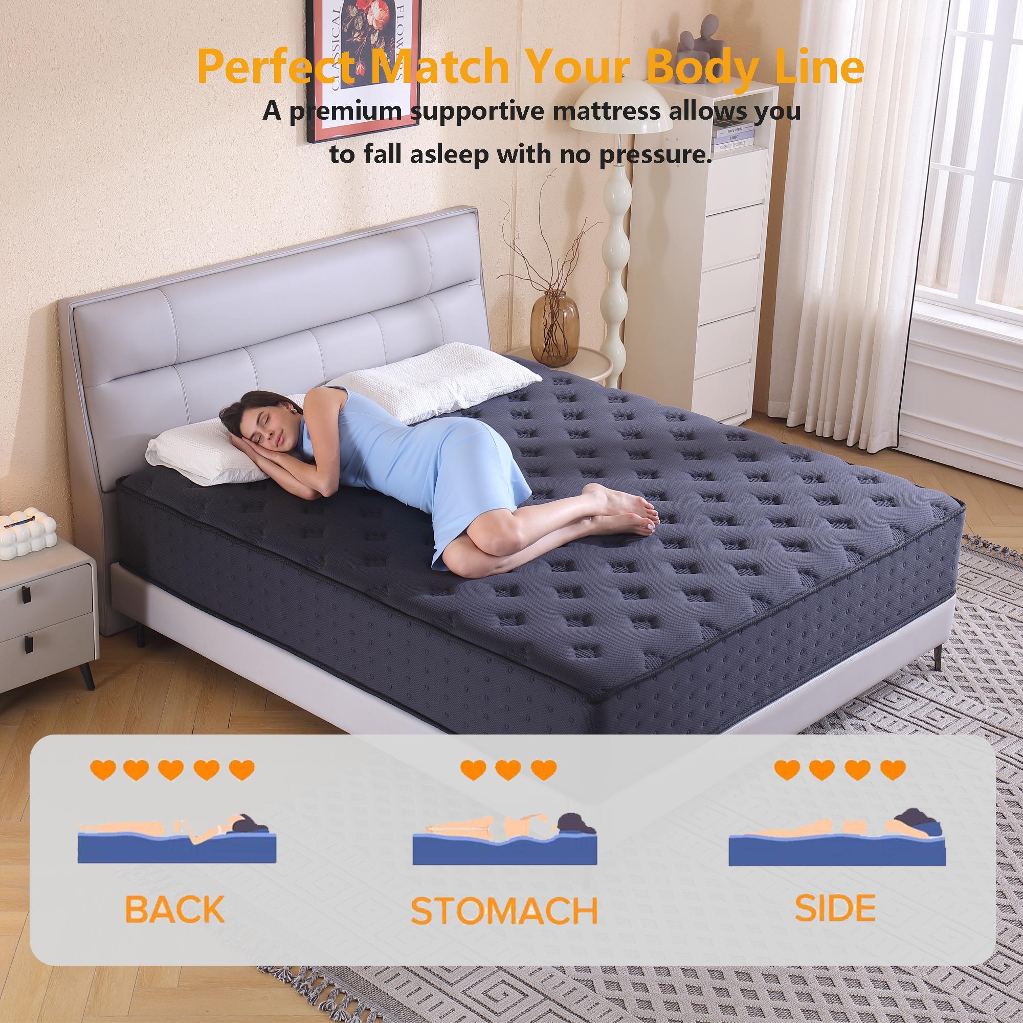 【Good value】12/14 Inch Twin, Full, Queen, King Mattress Memory Foam And Spring, Hybrid MattressMedium Firmness, Lumbar Support, For Home Rooms Hotels, Boxed Halloween ChristmasGift Furniture Ergonomic queen size mattress Interior Modern