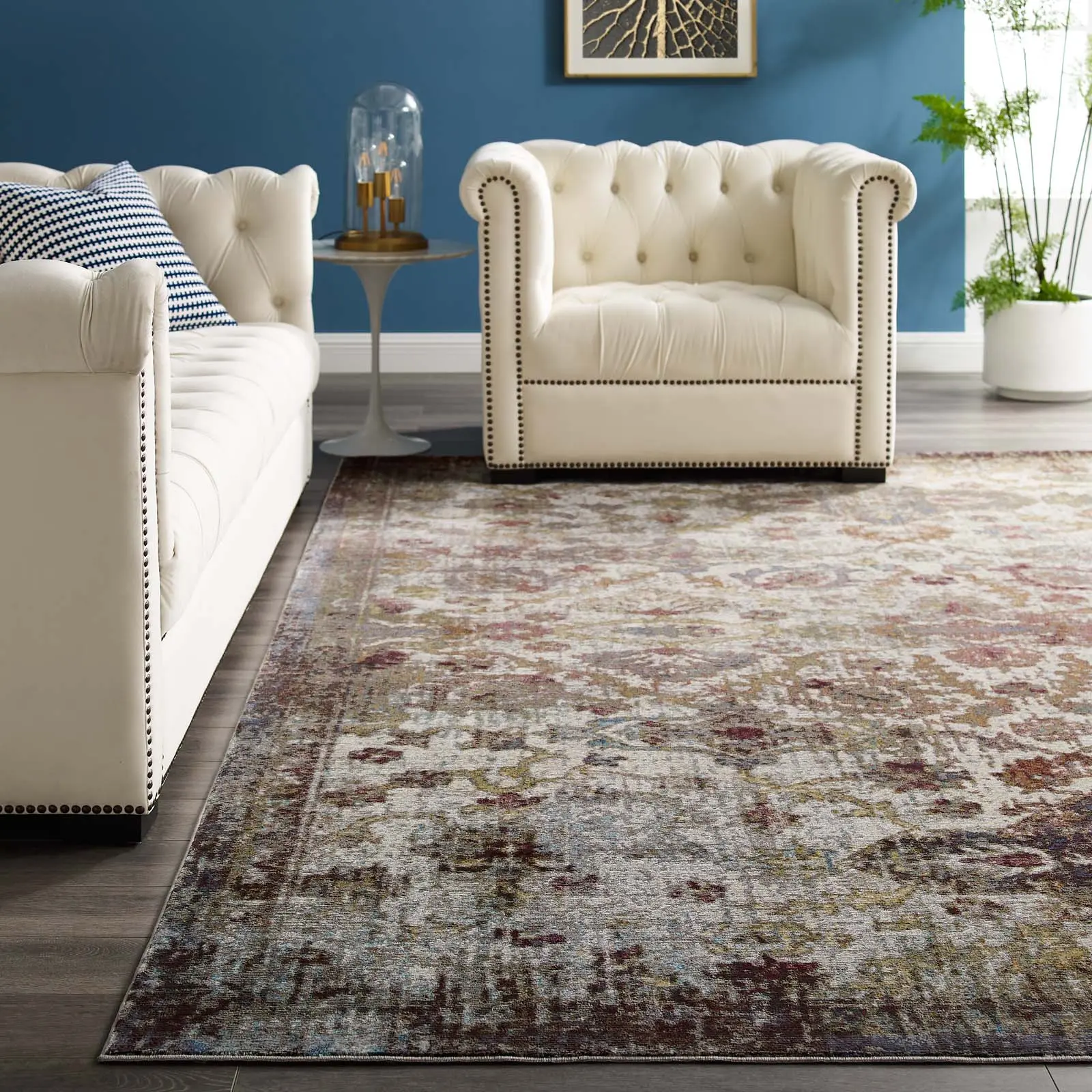 Modway Success Kaede Boho Printed Polypropylene Rug - 8x10 Distressed Vintage Moroccan Trellis Accent Details High Traffic Bedroom Area Rug, Multicolored
