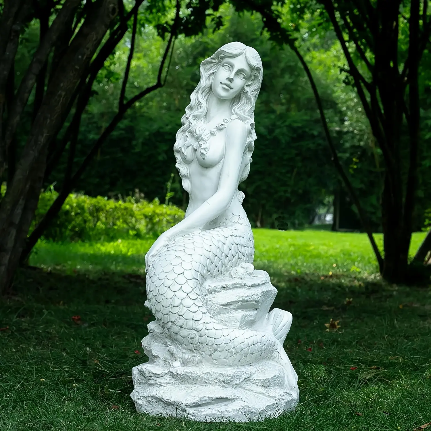 20" Large Mermaid Garden Statue - Outdoor Resin Sculpture with Ocean Rock Design, Nautical Fairy Tale Decor for Lawn, Patio, Pool, or Home Ornament, Mermaid Party Decorations