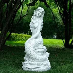 20" Large Mermaid Garden Statue - Outdoor Resin Sculpture with Ocean Rock Design, Nautical Fairy Tale Decor for Lawn, Patio, Pool, or Home Ornament, Mermaid Party Decorations