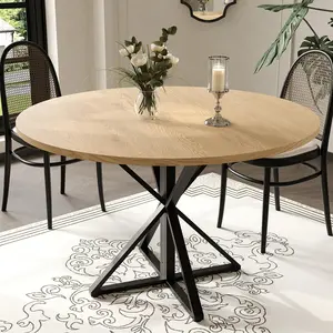 GARVEE 47 in Round Dining Table for 4, Wooden Circle Dinner Table, Heavy Duty Metal Pedestal & 4 Parts of Tabletop, Round Pedestal Kitchen Tables for Dining Room, Kitchen, Living Room, Oak