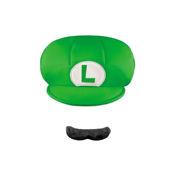HalloweenCostumes Licensed Oversized Child Luigi Costume Wear Hat and Mustache - Polyurethane Foam Fill, Self Adhesive Backing, 100% Polyisoprene, Almost 5 Inches